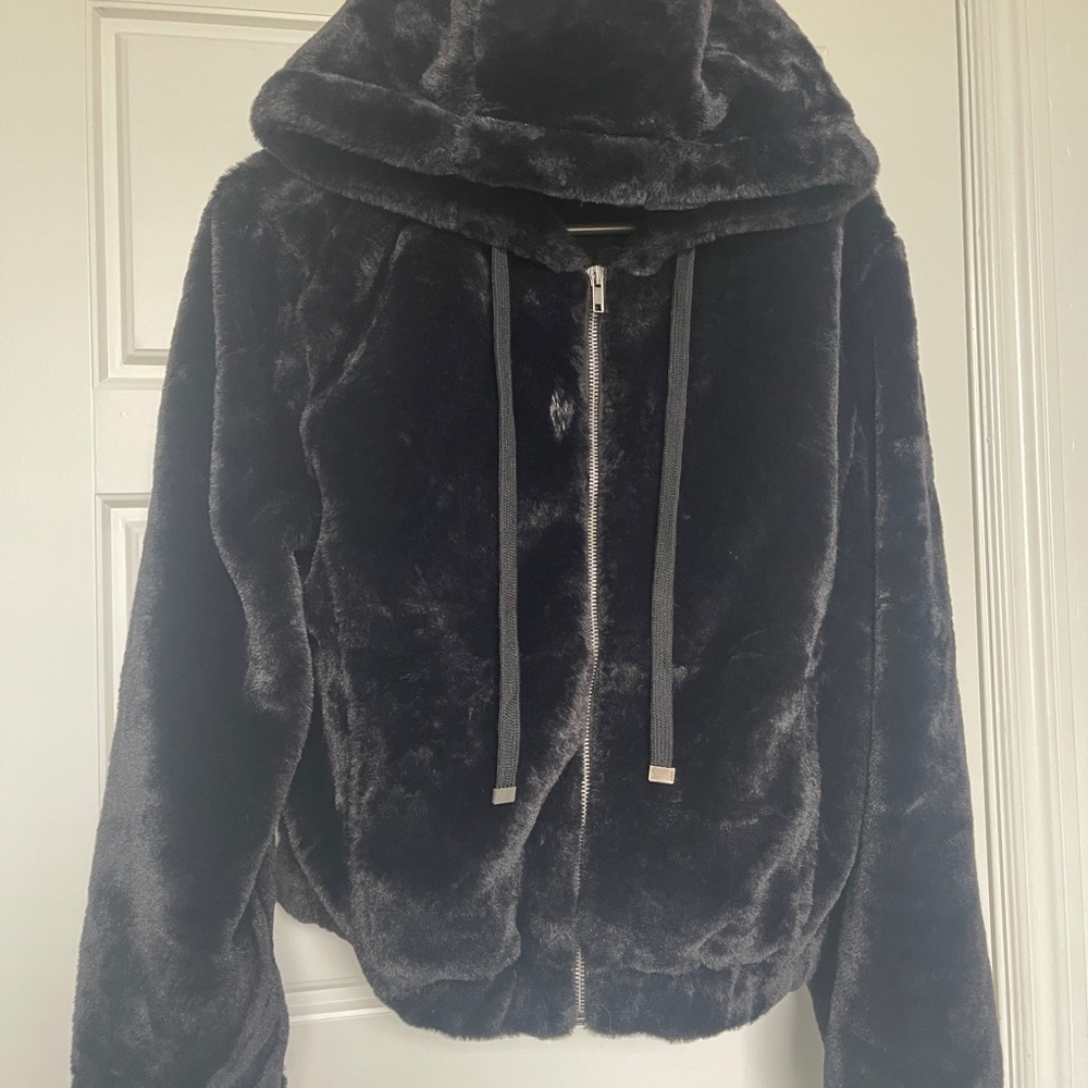 Sanctuary Black Faux Fur Hooded Jacket